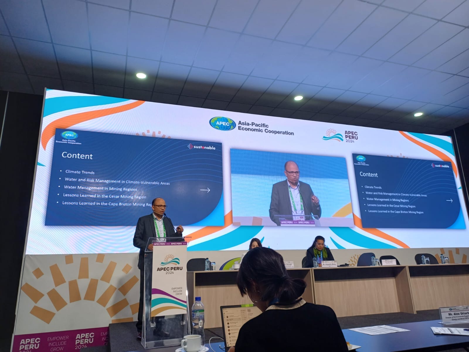Sustenable presenting at APEC Peru on climate and resource management
